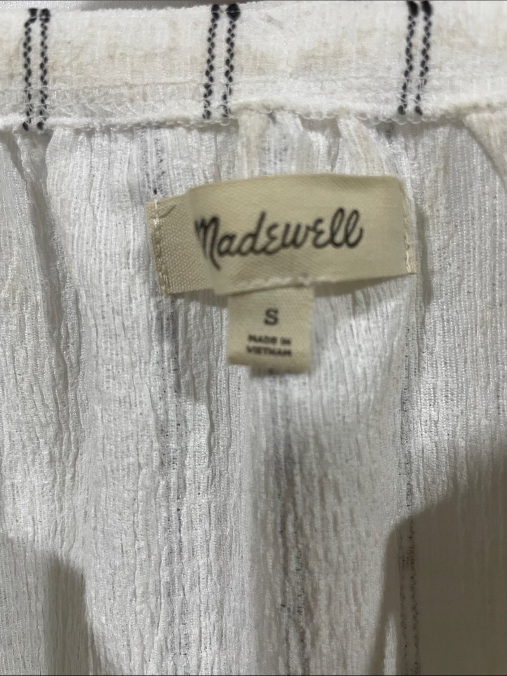 Madewell Lightweight White Striped Peasant Blouse with Tie Neck - Picture 2 of 4